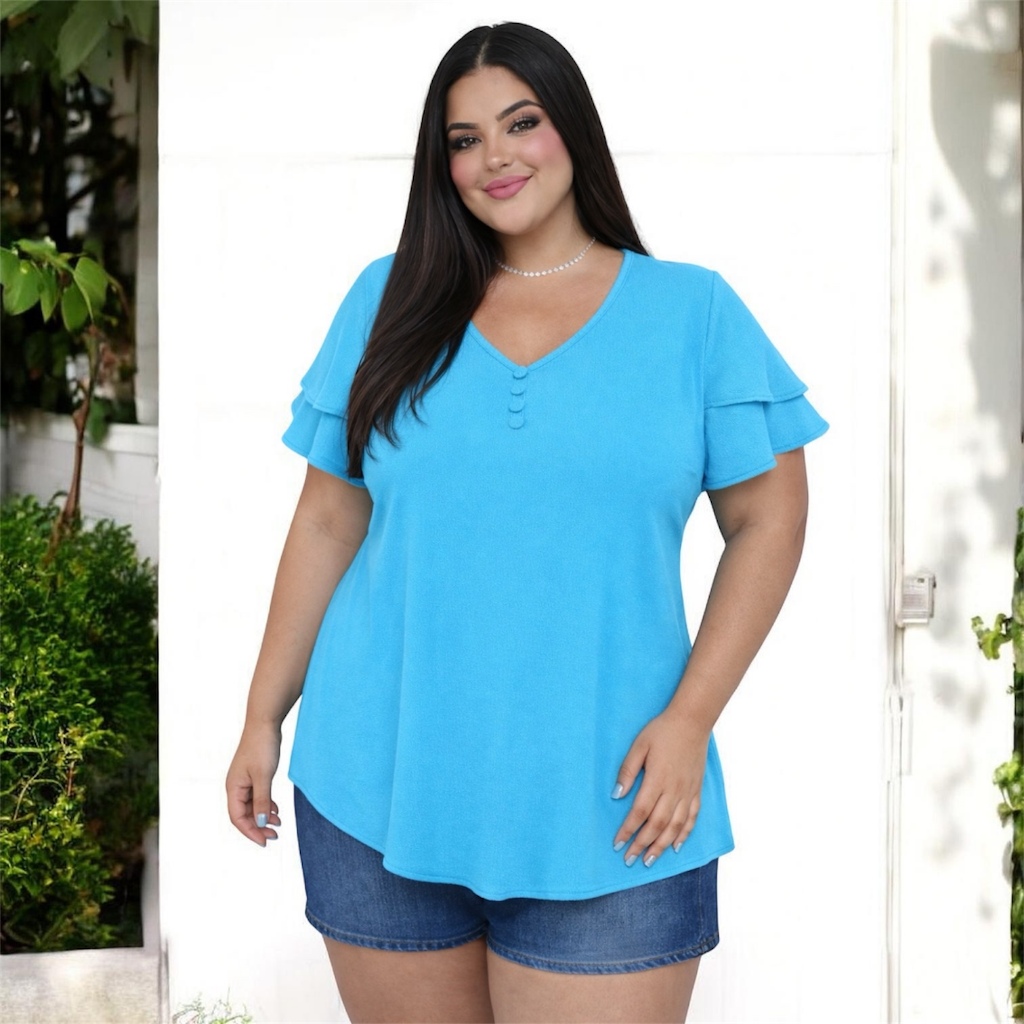 Blusa feminina plus size batinha leve dia dia verão manga curta batinha GG G1 G2 G3 ATE 54 em Oferta na Shopee