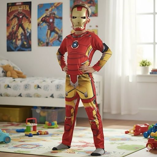 Roupa Infantil Do Homem De Ferro Menino Longa Com Enchimento E Máscara De Plástico