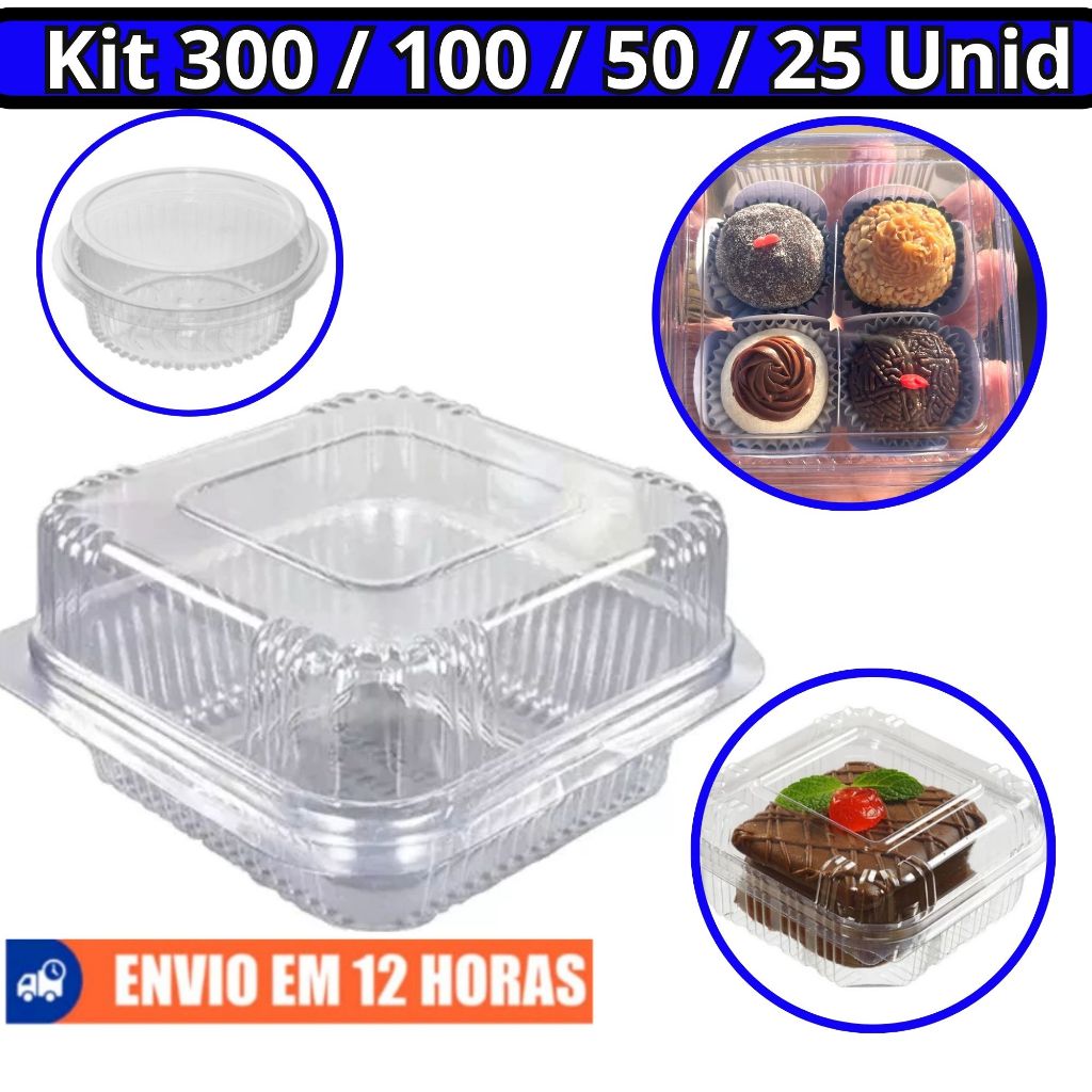 Potes para Docinhos 300/100/50/25 Embalagem Para Bolo Brigadeiro Sobremesas Quadrada ou Redonda em Oferta na Shopee