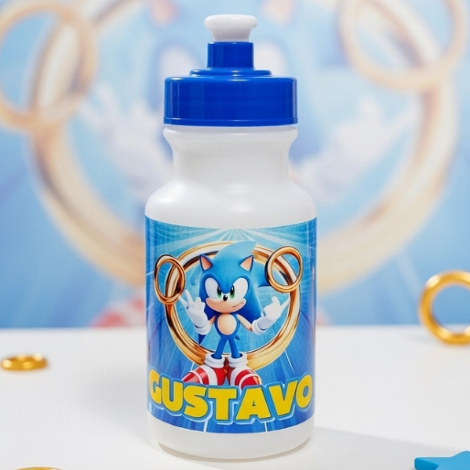 10 Garrafinhas Squeeze Sonic 300ml Personalizadas  Lembrancinha Festa Infantil Tema Videogame Azul