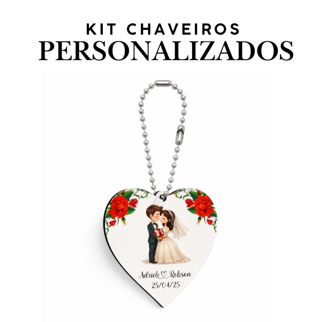 Kit 20 a 100 Chaveiros Personalizados MDF Coração Lembrancinha para Casamento em Oferta na Shopee