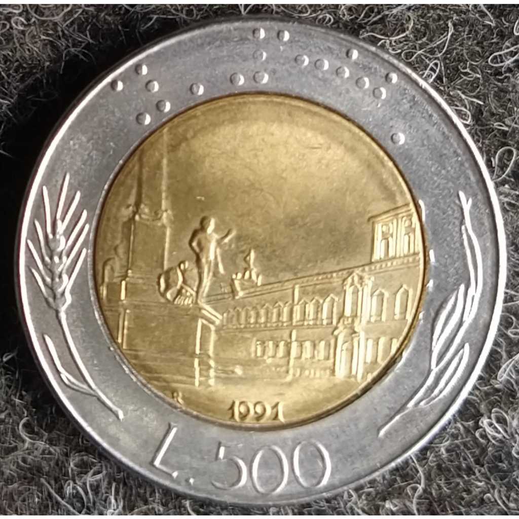Jr-2041 Moeda Itália 500 Liras 1991 (Bimetálica)  Período República Italiana 1946-2001