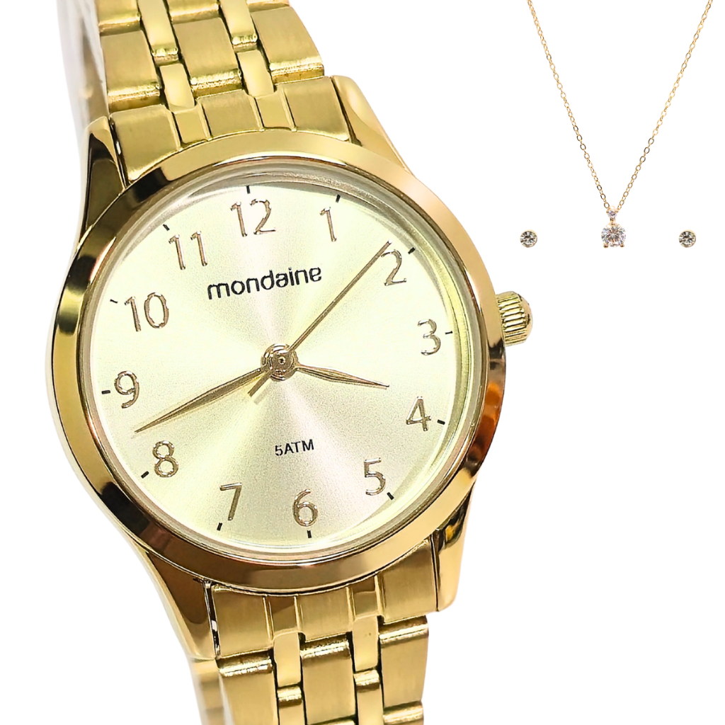 Relógio Mondaine Feminino Analógico Dourado Kit 32608LPMKDE1K1 em Oferta na Shopee