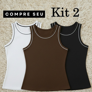 Kit 2 Regatas Feminina Nadador Canelada Ribana Básica em Oferta na Shopee