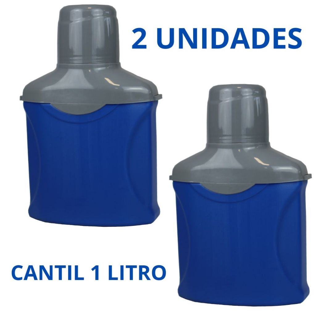 Cantil termico azul 1 litro  Conserva Quente e Gelado por Horas 2 unidades