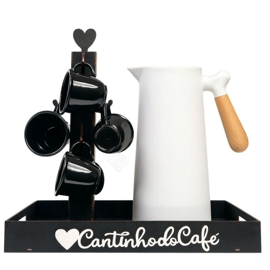 Kit Completo Cantinho Do Café MDF Com Bandeja Canecas E Suporte Para 6 Xícaras Organização Funcional em Oferta na Shopee