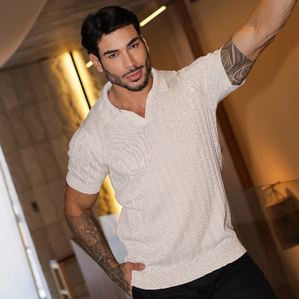 Camisa de tricot gola polo primavera verão masculina alta qualidade em Oferta na Shopee