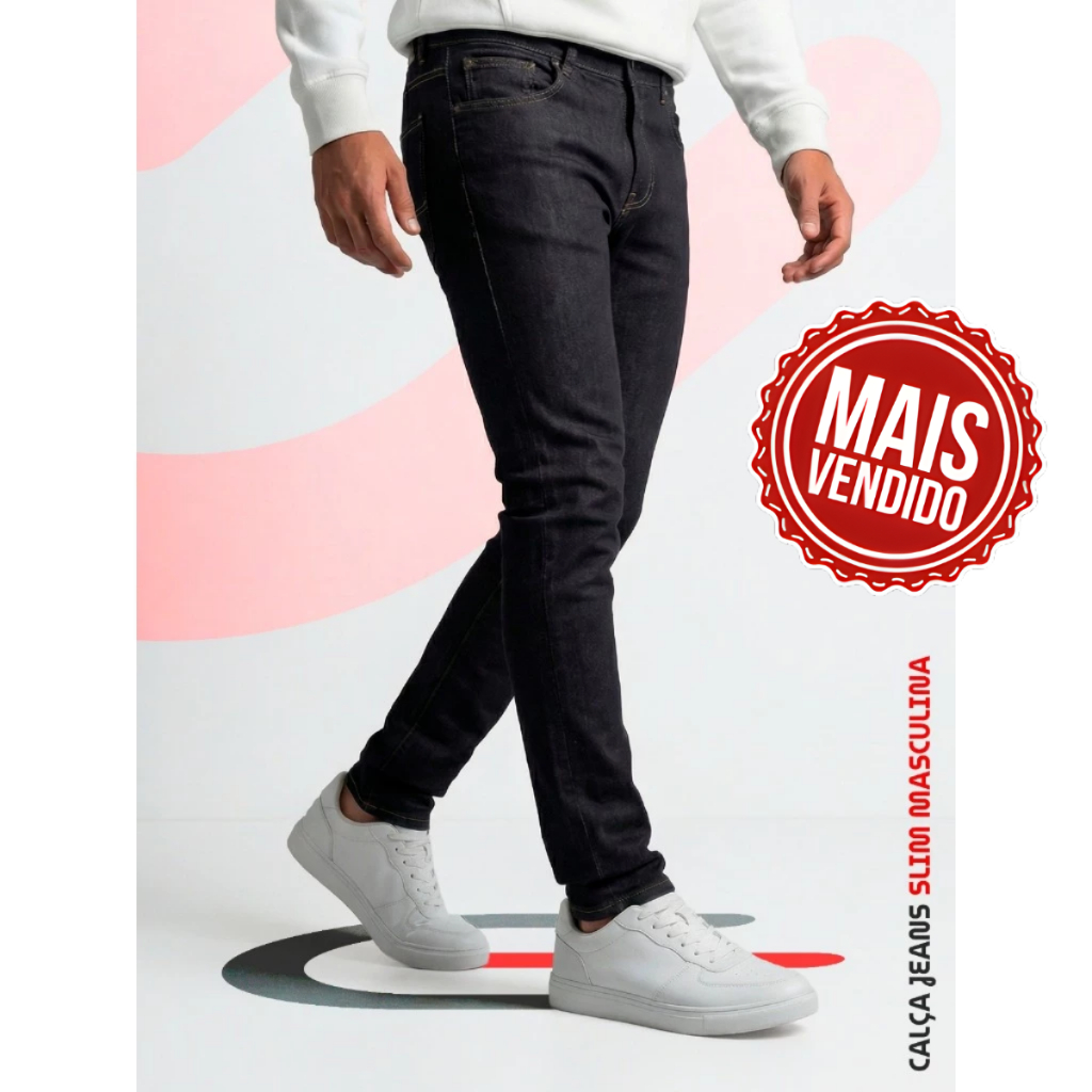 Calça Jeans Premium Slim premium  Corte Reto Meteoro em Oferta na Shopee