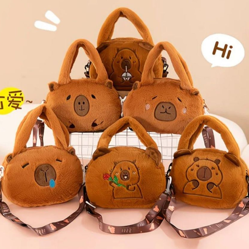 Bolsa de ombro capivara pelúcia fofa bolsa escolar para crianças e adolescentes