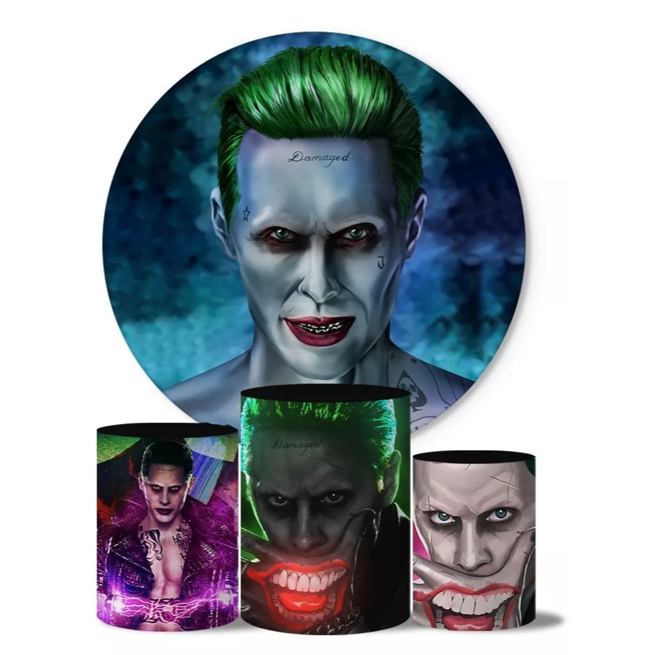 Kit Capa De Painel Redondo + Trio Capa De Cilindro Decoração Para Festa Tema Coringa