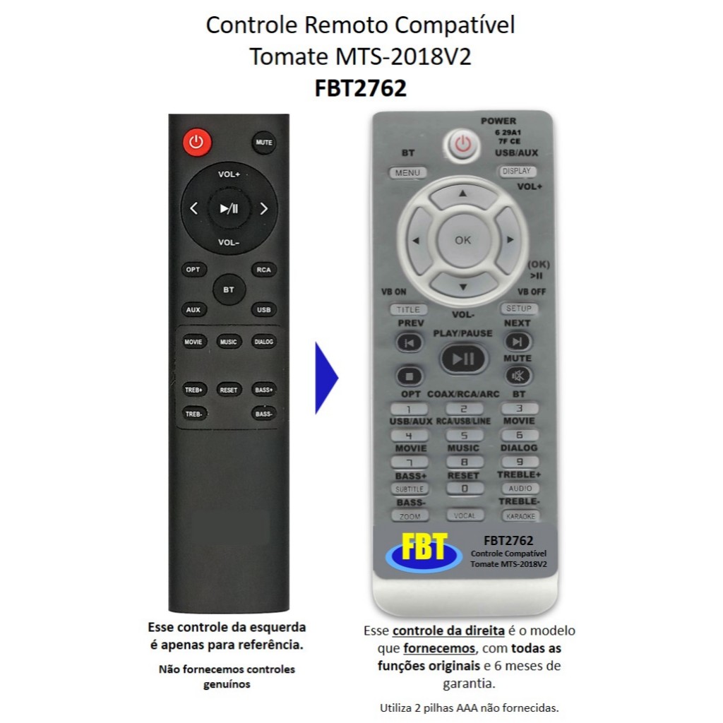 Controle Compatível Soundbar MTS2018-V2 - MTS2035 Fbt2762