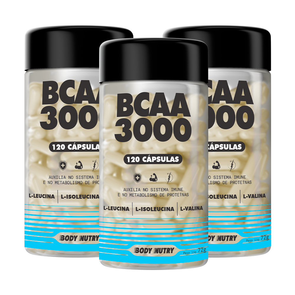 Kit 3x BCAA 3000 - 120 Cápsulas - Body Nutry | Recuperação Rápida em Oferta na Shopee