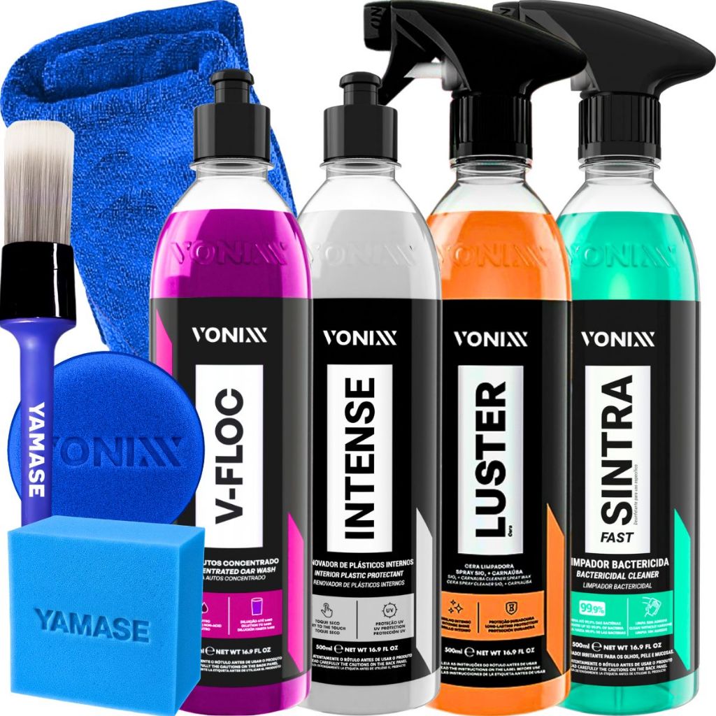 Kit Limpeza Automotiva Cera de Carnaúba Spray Luster Shampoo V-Floc Sintra Fast Revitalizador Plastico Intense 500ml em Oferta na Shopee