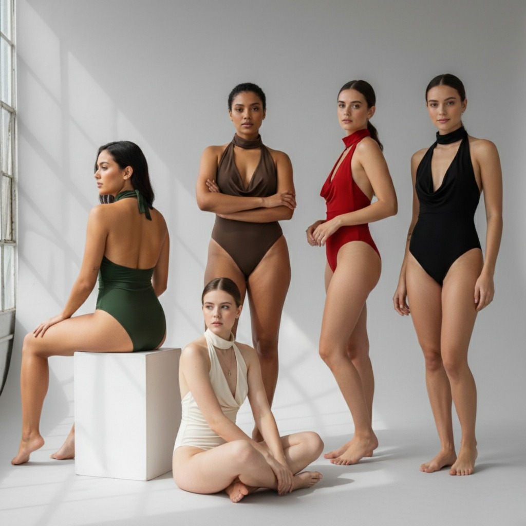 Kit 2 Bodysuits Femininos Gola Alta e Decote Profundo em Suplex Premium | Modelagem Ajustada Branco e Marrom, verde , cr