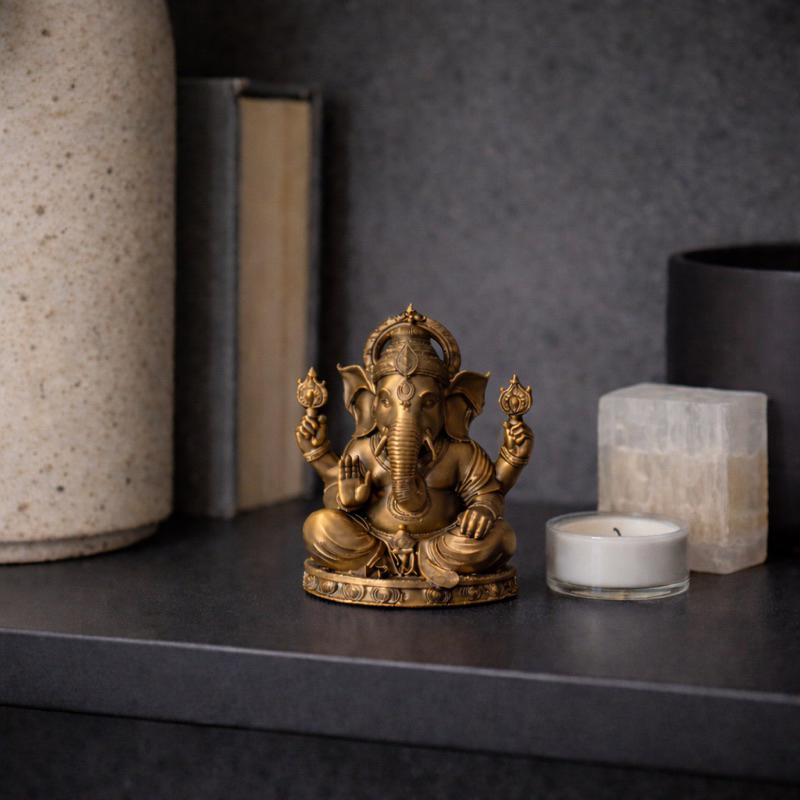 Mini Estátua Ganesha – Decoração Espiritual Premium para Sala, Escritório e Aparador
