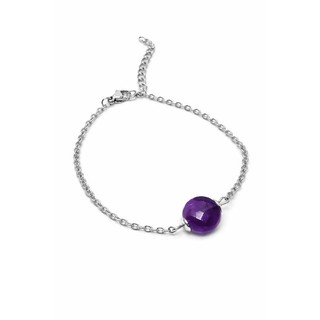 Pulseira Ponto de Equilíbrio em aço inox  Pedra Natural Ametista.