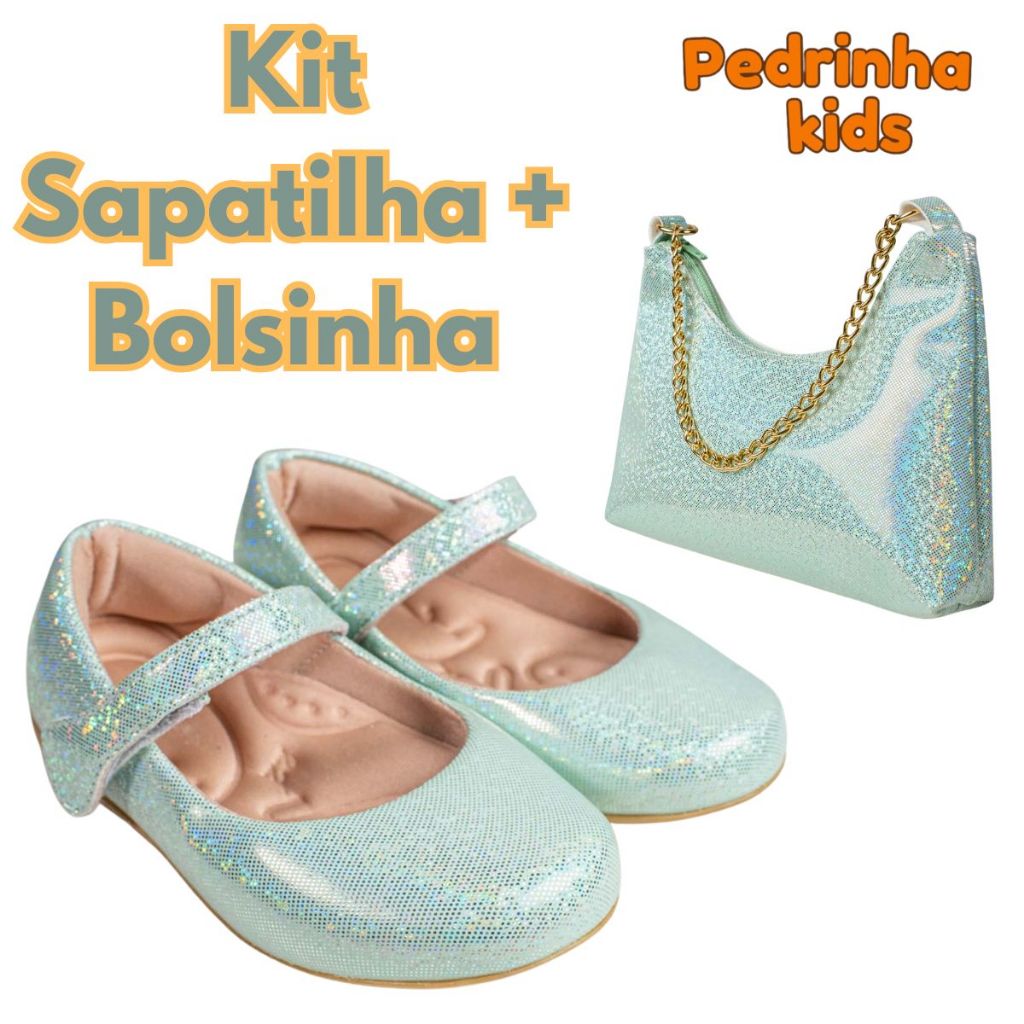 Kit Sapatilha e Bolsa Infantil Menina Brilho Glow Palmilha Confort Macia Delicada Festa Promoção em Oferta na Shopee