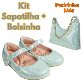 Kit Sapatilha e Bolsa Infantil Menina Brilho Glow Palmilha Confort Macia Delicada Festa Promoção em Oferta na Shopee