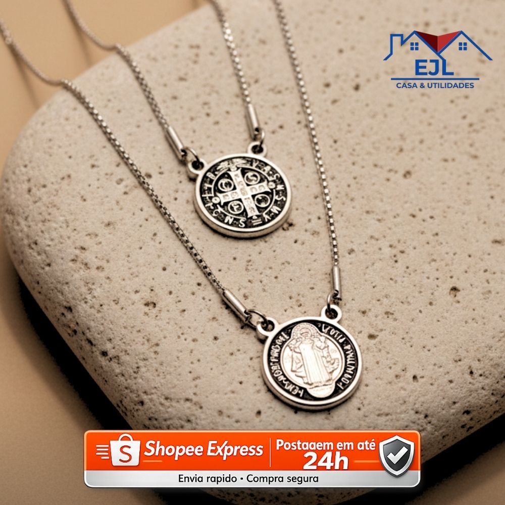 Escapulário de Sao Bento Colar e Medalha em Aço Inox316l
