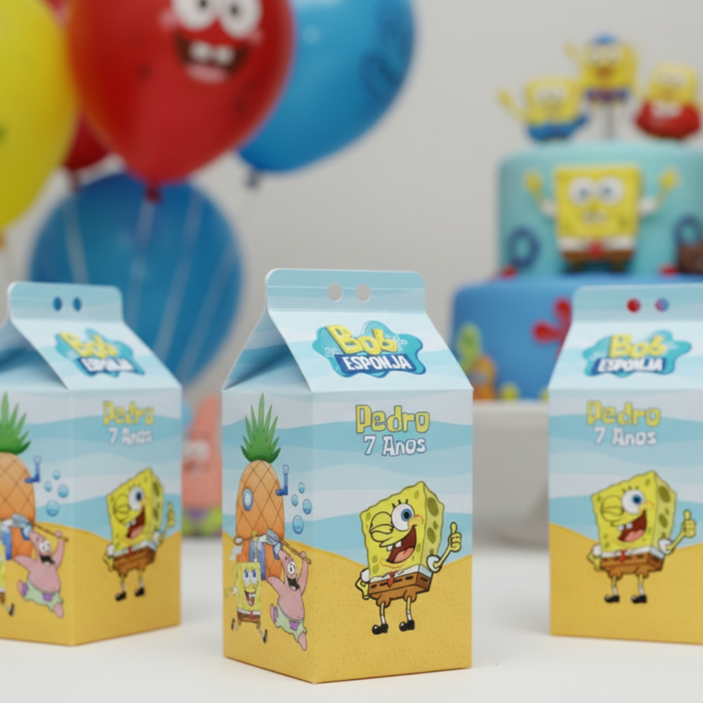 Kit Caixinha Milk Bob Esponja Personalizada com Nome | Lembrancinha Festa Infantil