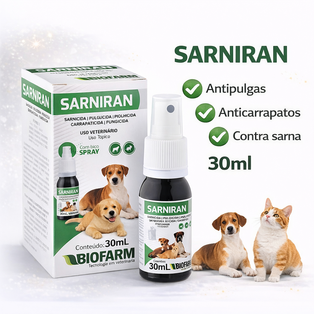 Sarniran 30ml Tratamento Sarna Pulga Carrapato Biofarm em Oferta na Shopee
