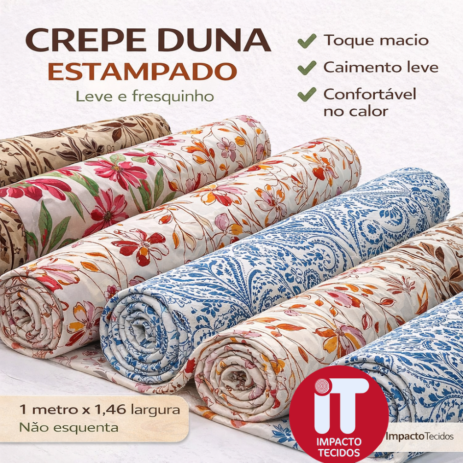 Tecido Crepe Duna Estampado 1m x 1,46 Leve Fresquinho Para Vestidos Saias Blusas Moda Verão