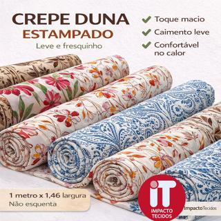 Tecido Crepe Duna Estampado 1m x 1,46 Leve Fresquinho Para Vestidos Saias Blusas Moda Verão em Oferta na Shopee