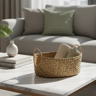 Cestinha de duas alças P com altura baixa em palha de taboa em Oferta na Shopee