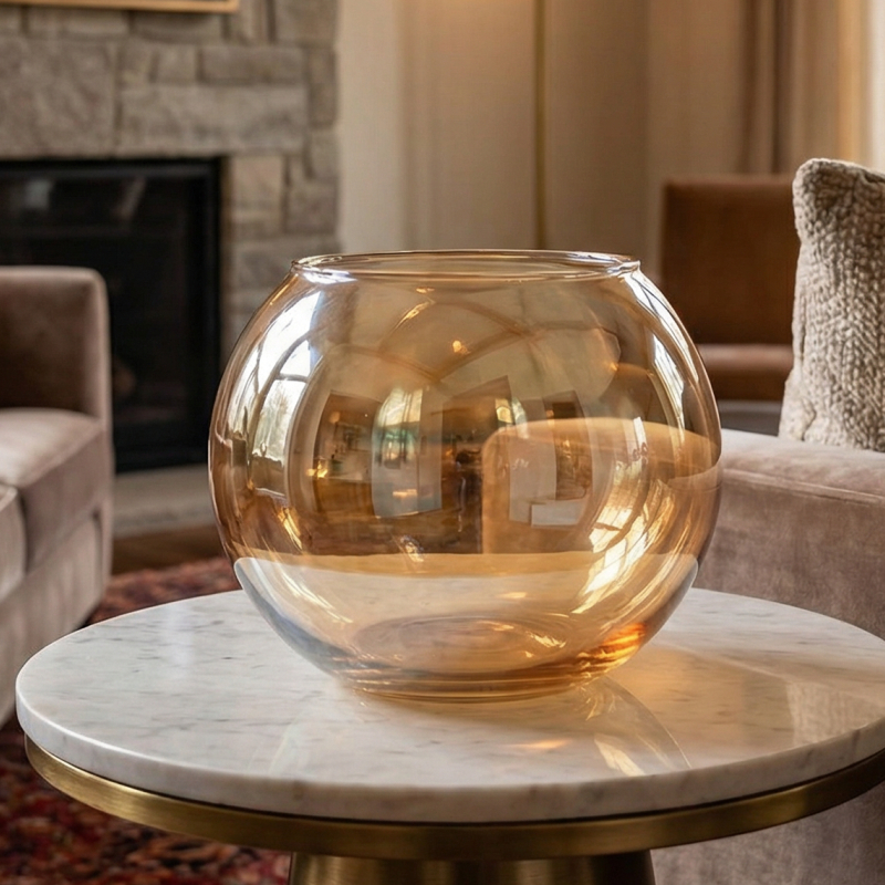 Vaso Redondo Aquário de Vidro Âmbar 2L Terrário Decoração Floral Lisa Elegante em Oferta na Shopee