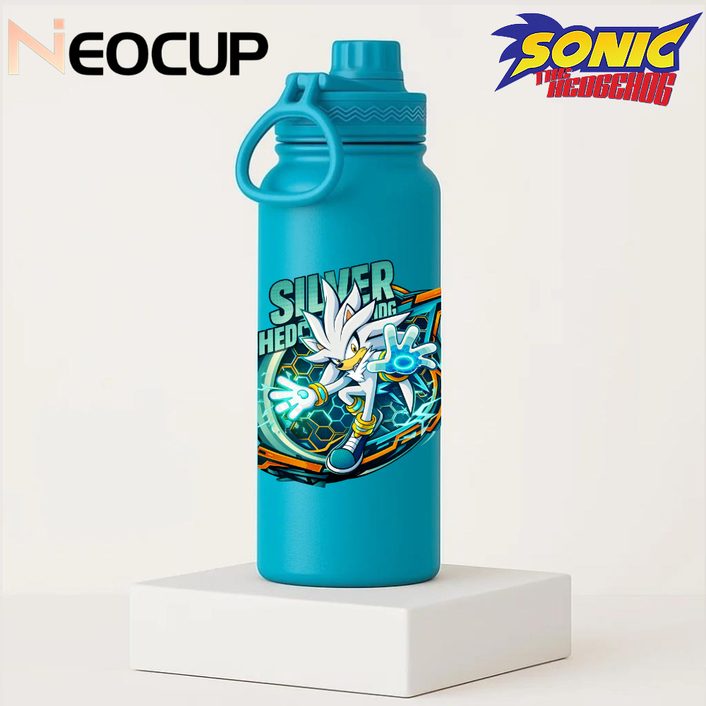 Garrafa Térmica Aço Inoxidavel 304 Parede Dupla Infantil Silver com tampa e Alça 600ml