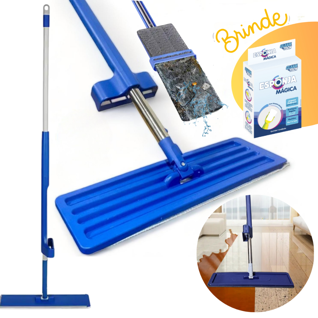 Esfregão Limpeza Mop Flat Giratório Rodo Banheiro Chão Janela Teto Vidros Ajustável 360 Limpa e Seca