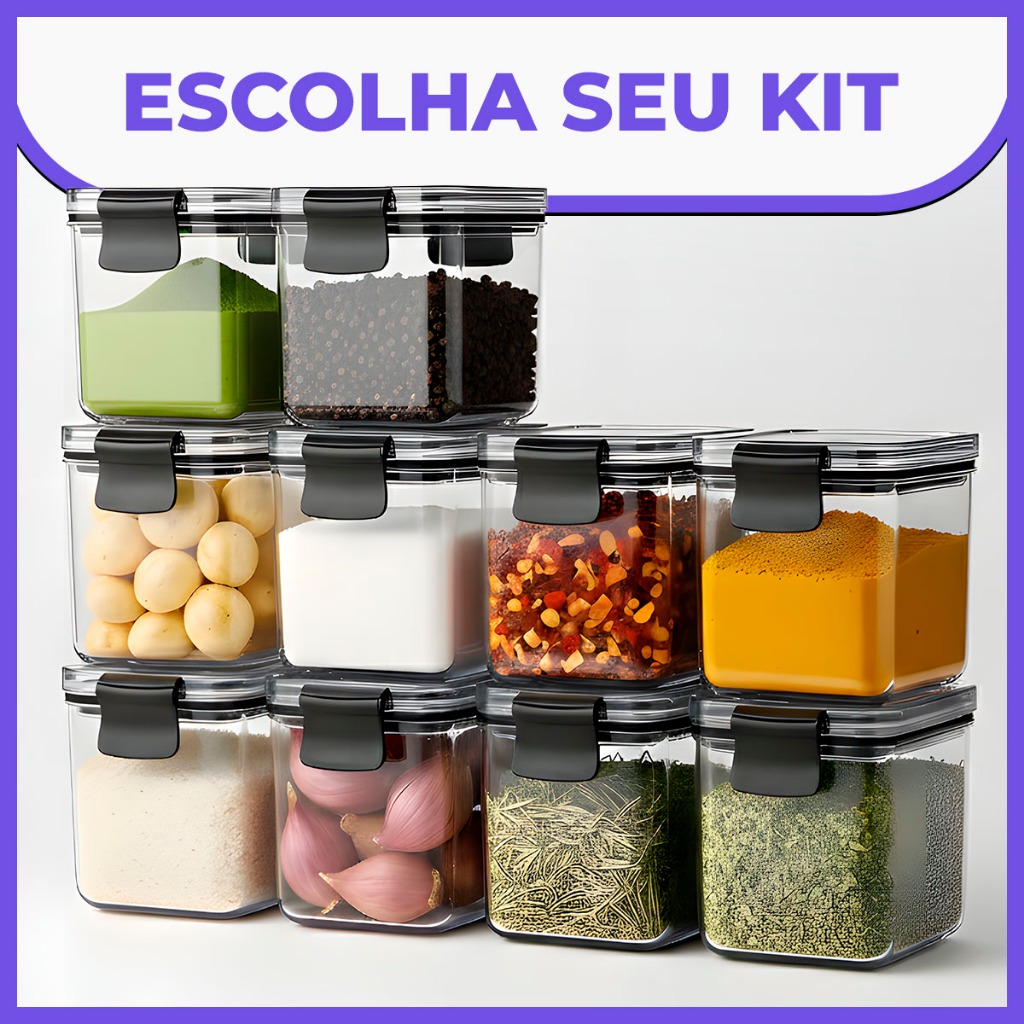 Kit de Mini Pote Hermético Temperos de Cozinha Armário Dispensa Organização Plástico