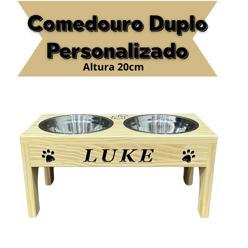 Comedouro Elevado Personalizado 20cm Elevado Inox Ergonomico Pet Cachorro Grande em Oferta na Shopee