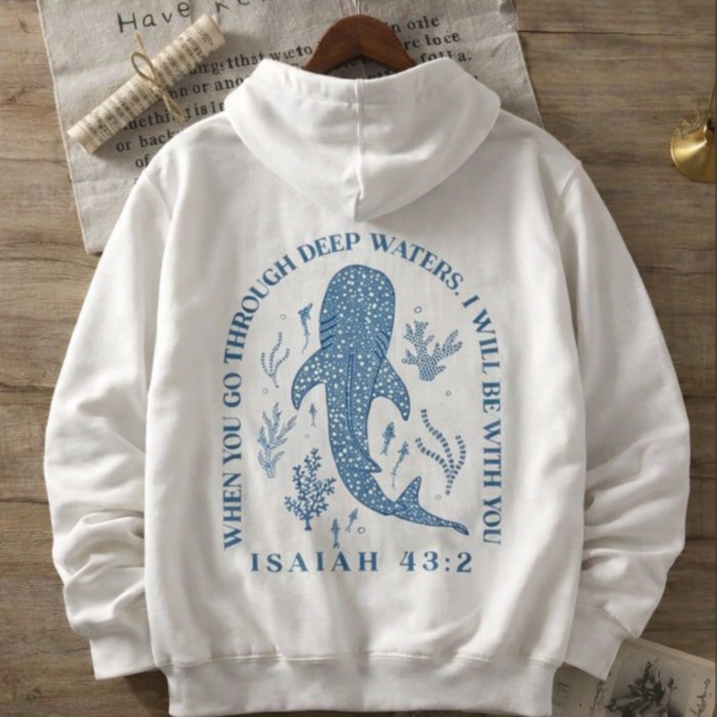 Moletom Fé Cristão Versículo Oceano Canguru Evangélico Blusa De Frio Baleia Algodão Agasalho Bíblico