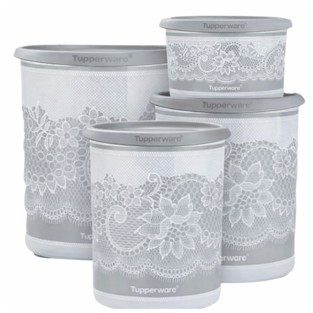 Kit 4 Potes Herméticos Tupperware Linha Instantânea Mágica Brilho de Renda Prata Tamanhos 575ml+1,3L+2,25L+4,2L