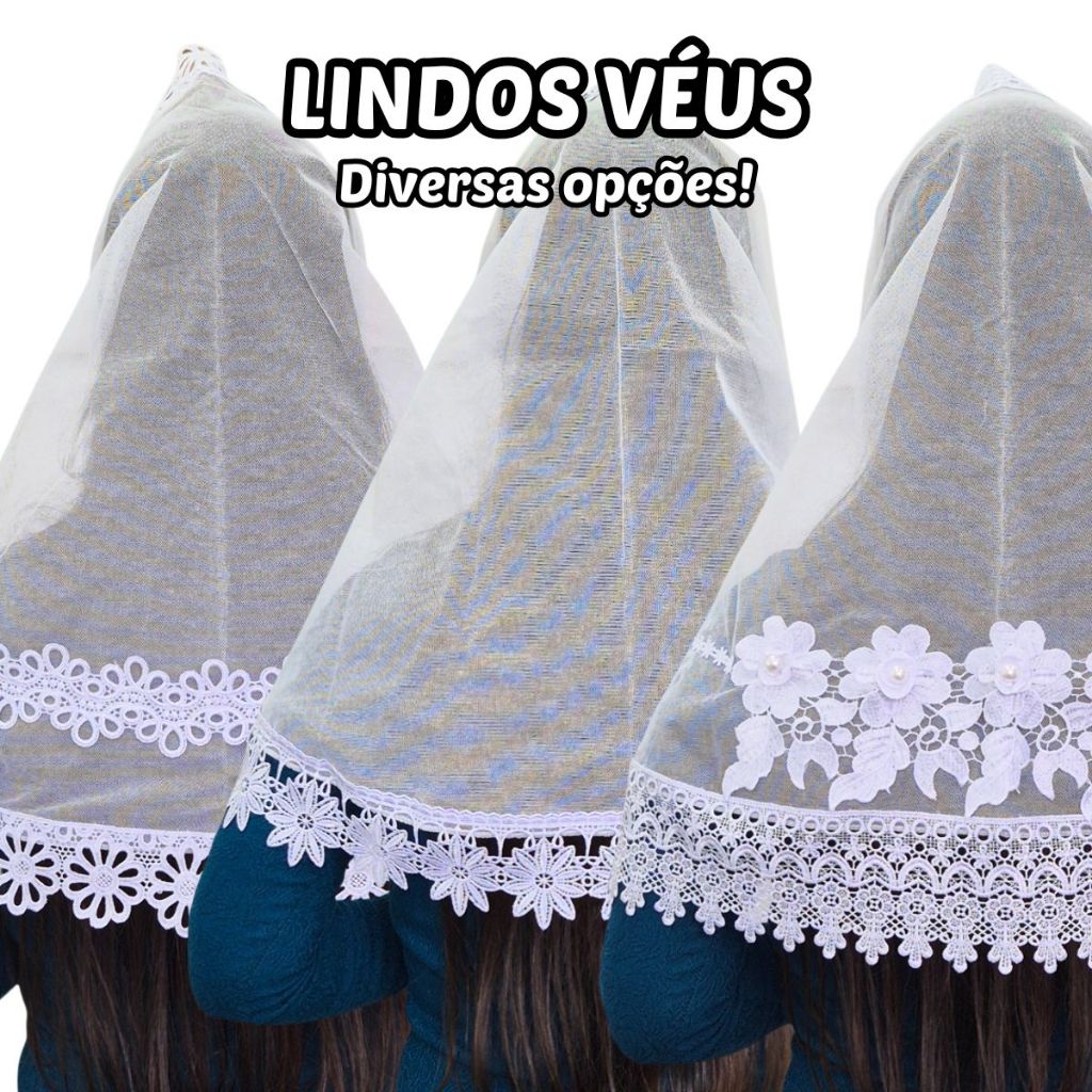 Véu CCB Congregação Cristã Renda Guipir Floral Aplique Diversos Modelos Adulto