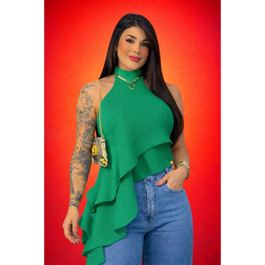 Blusa Feminina Assimétrica Bico Diagonal Gola Alta Elegante Moda Verão 2026 (REGATA) em Oferta na Shopee