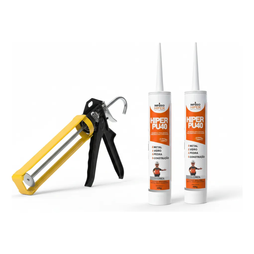 2 Adesivo Silicone Selante Pu40 Uso Geral + Aplicador Metal
