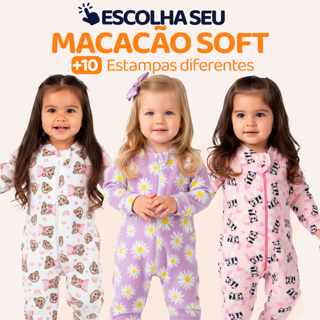 Escolha Seu Macacão Bebe Menina Roupa Inverno Soft Peluciado Com Zíper Quentinho Confortável Panda, Ursinho, Florido L09 em Oferta na Shopee