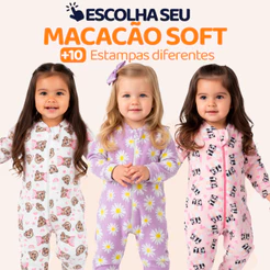 Escolha Seu Macacão Bebe Menina Roupa Inverno Soft Peluciado Com Zíper Quentinho Confortável Panda, Ursinho, Florido L09