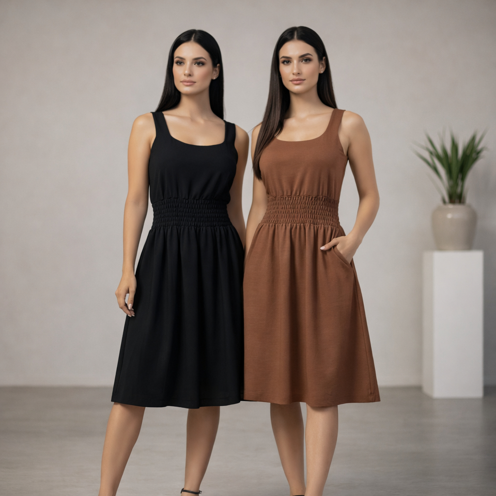 Kit 2 Vestido Elastex Duna Feminino Curto Cintura Franzida Ajustável Moda Casual Elegante em Oferta na Shopee