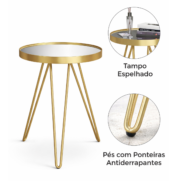 Mesa Lateral Tripé em Aço Estilo Industrial Tampo Redondo com Espelho em Oferta na Shopee