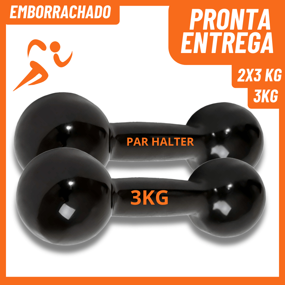 Halter Bola 3KG Par Emborrachado  (2und.)– Musculação, Fitness e Treino Funcional
