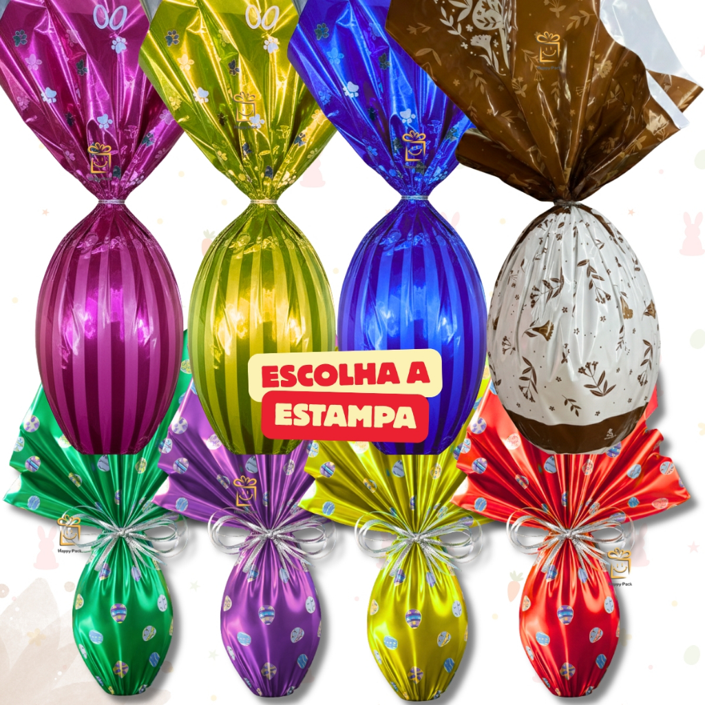 Kit 25 Embalagem Ovo de Páscoa 100g-750g Metalizada Vários Tamanhos e Estampas Saco Envelope em Oferta na Shopee