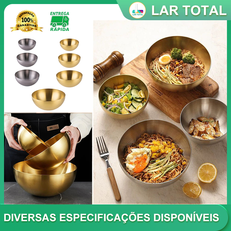 Tigela Bowl Aço Inox Dourado Bacia Multiuso Cozinha Satisfaça uma variedade de alimentos.