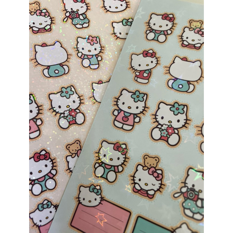 Cartelas de adesivos Hello Kitty - Kit com 3 cartelas de adesivos Hello Kitty holográficas - Adesivo Hello Kitty