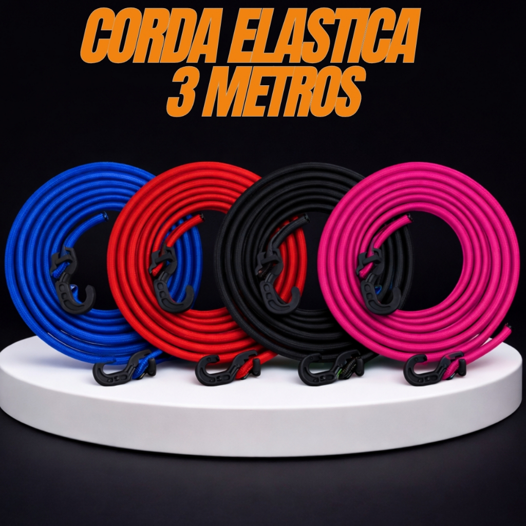 Corda elastica kit 3 unidades bagageiro moto fixar malas prender cargas delivery amarrar mochila em Oferta na Shopee