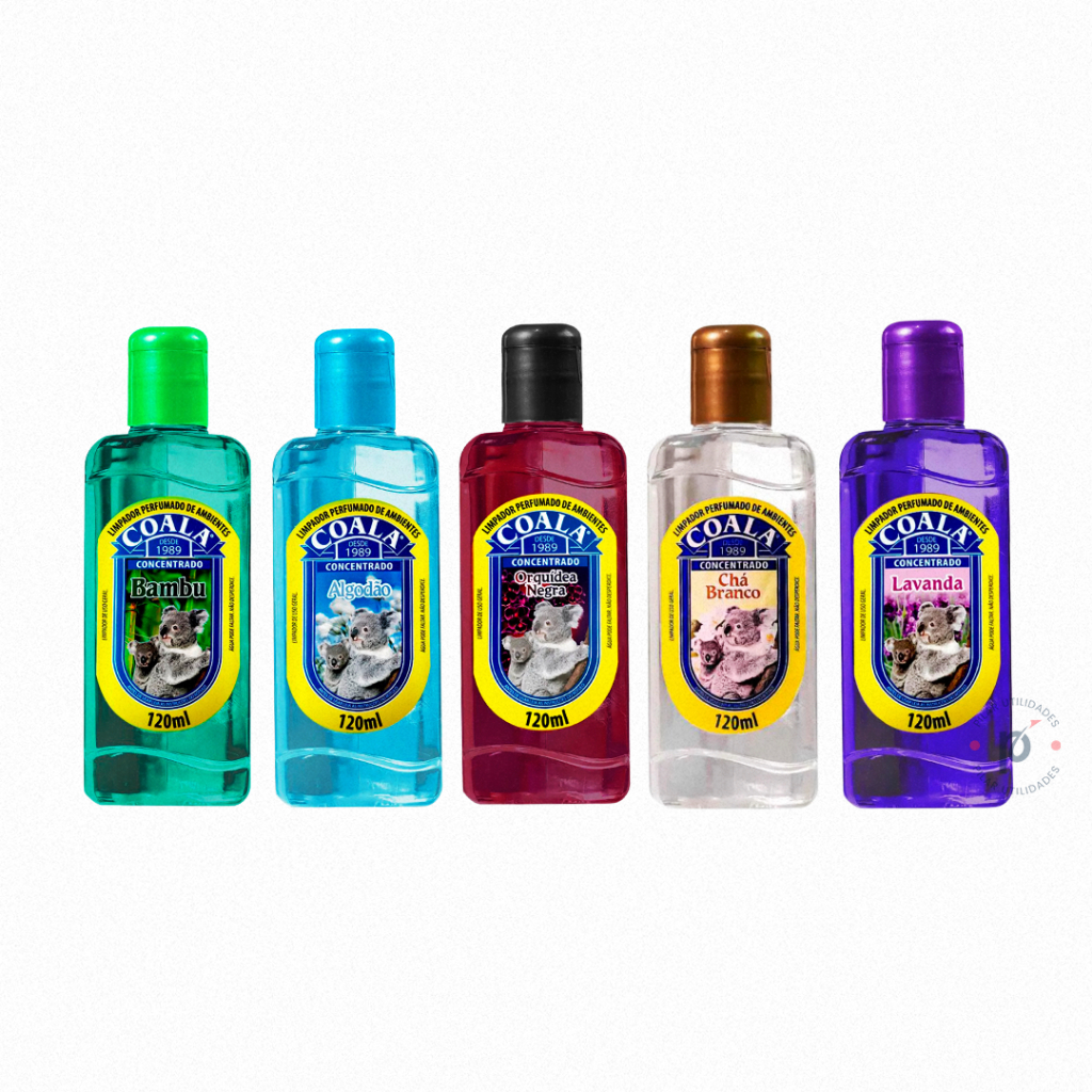 Kit 5 Coala Essências Limpador Perfumado Bambu Algodão Orquídea Negra Chá Branco e Lavanda 120ML em Oferta na Shopee