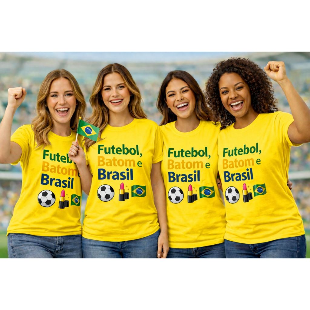 Camiseta Do Brasil Copa Do Mundo Feminina Estampa Futebol Batom E Brasil 100% Algodão Envio Rapido