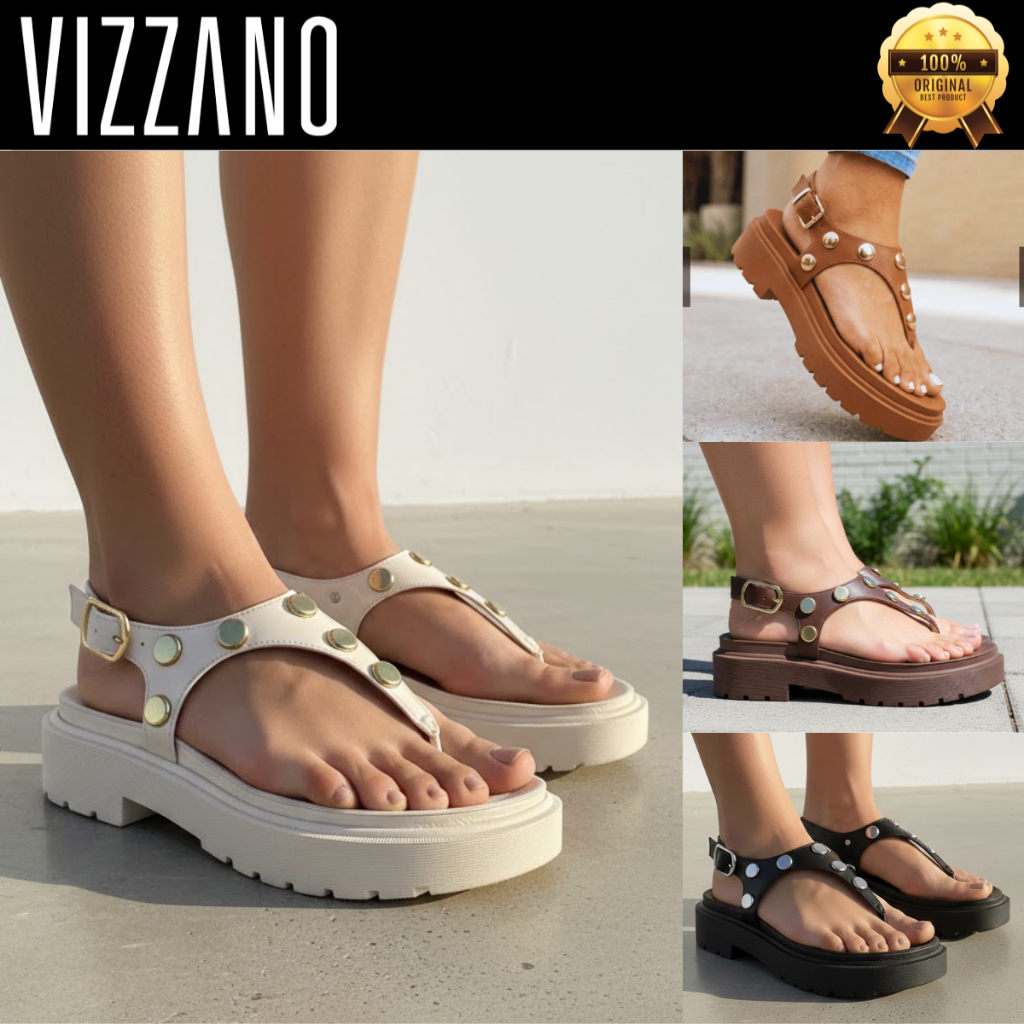 Sandália Vizzano Papete Flatform Feminina Tratorada Tiras Dedo Conforto Birken Fivela Flat Original